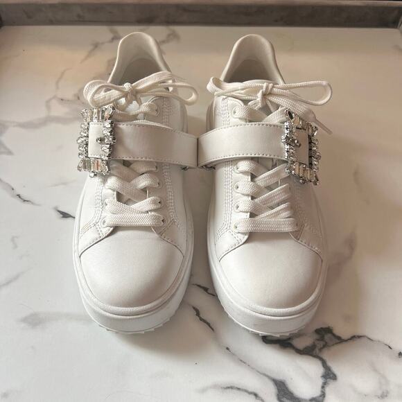 Stuart Weitzman White Shine Buckle Sneaker Size 6 - Picture 3 of 11
